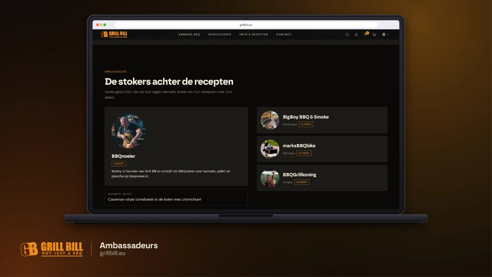 Grill Bill ambassadors on the homepage, with their recipes